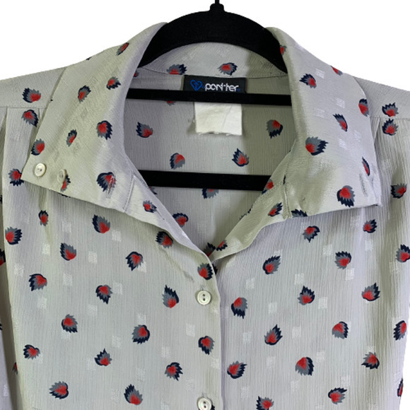 PANTHER Vintage Grey & Red Printed Button Down Blouse - Picture 5 of 13